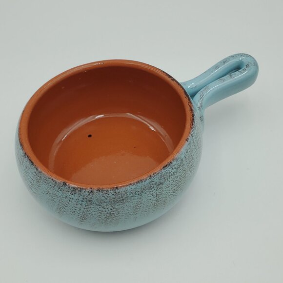 De Silva Blue Terracotta Handled Soup Bowl Light Blue Chili Chowder Crock - Picture 1 of 6
